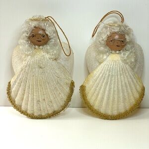 Vintage Christmas Angels Scallop Shell Angels Beach Ornaments Set of 2